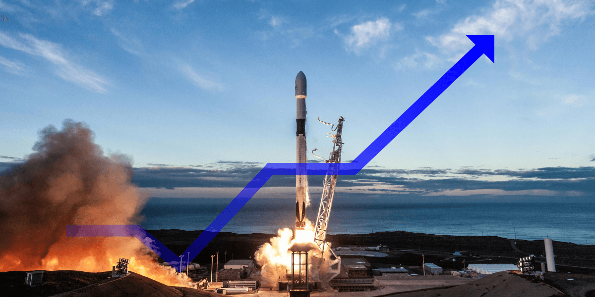 SpaceX-raket och uppåtgående graf.