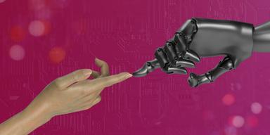 AI-robot som nuddar ett mänskligt pekfinger.