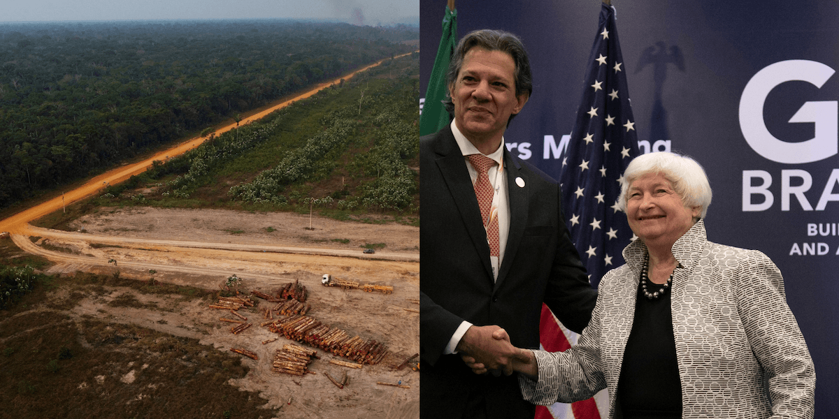 USA stärker samarbetet kring Amazonas. USA:s finansminister Janet Yellen med Brasiliens finansminister Fernando Haddad.