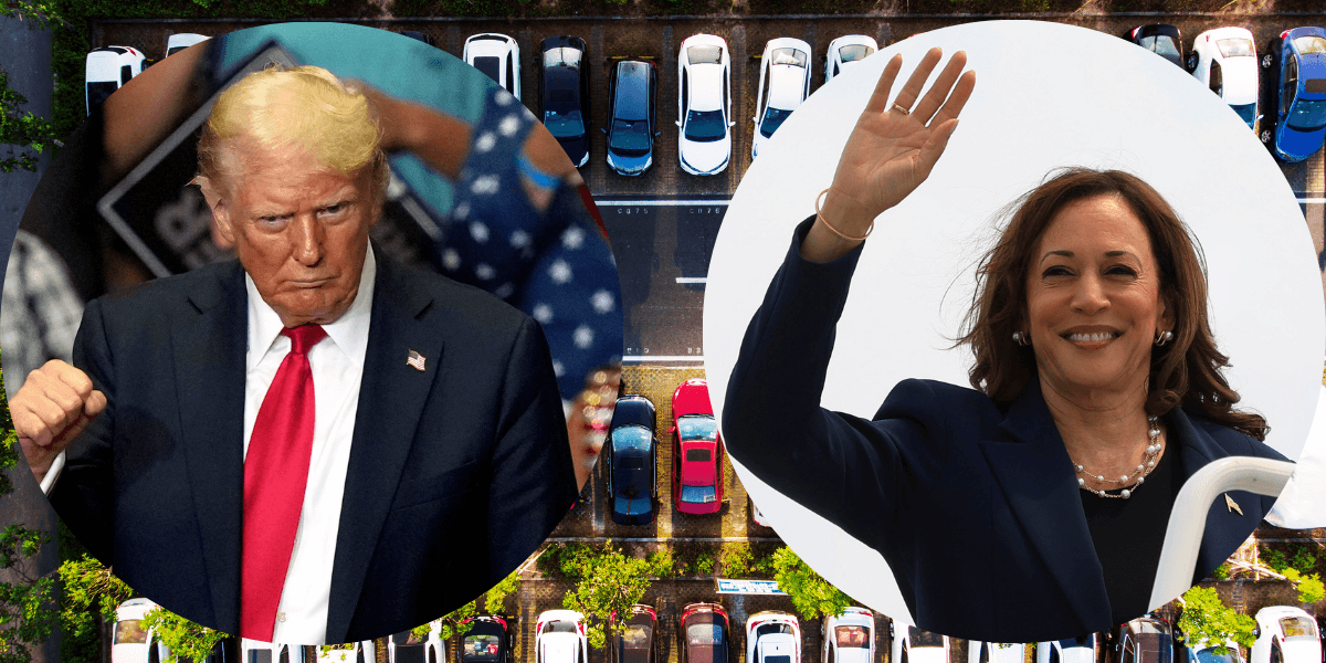 Vad händer nu? Hur kommer bilindustrin att påverkas av valet mellan Trump och Harris? (Foto: Carlos Osorio och Kevin Mohatt/TT samt Getty Images)