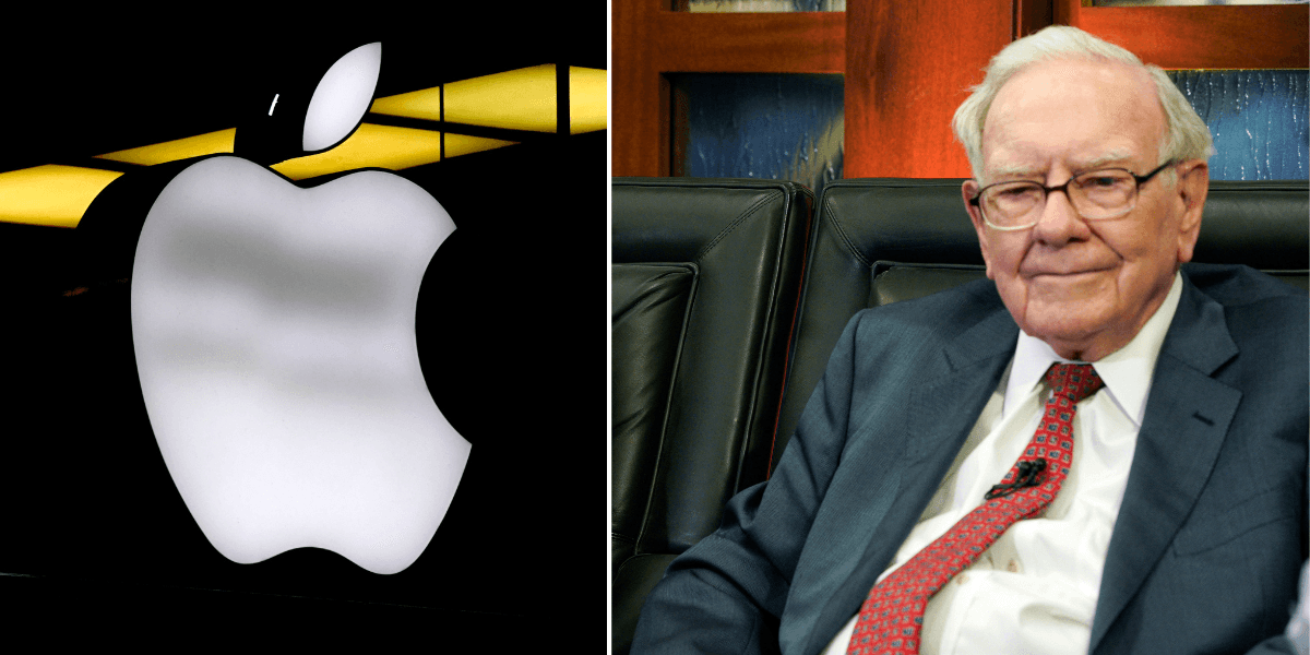 Apples logga och Warren Buffet.