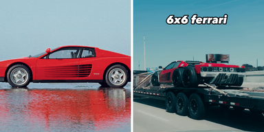 En klassisk Testarossa till vänster och en smått ombyggd variant till höger. (Foto: Ferrari samt hvber.media på Instagram)