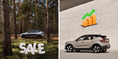 Upp och ner, ner och upp. Det är snurrigt på elbilsmarknaden. Här får du en sammanställning av de mest sålda bilarna och deras snittpriser. (Foto: Tesla och Volvo)