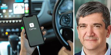 Baris Cetinok anser att system som Apple carplay och Android Auto låser in förarna i ett extra system. Det blir bättre om bilarna har sitt egna. (Foto: Getty Images och LinkedIn)