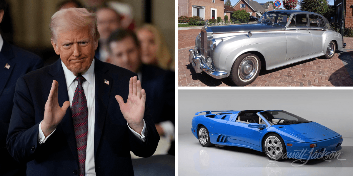 Donald Trump har haft en rad bilar i sin ägo, här är några av dem. (Foto: Julia Demaree Nikhinson/AP/TT samt Barrett-Jackson Auction och HenkvD Wikicommons)