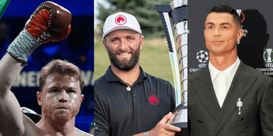 Cristiano Ronaldo, Jon Rahm och Canelo Álvarez finns alla med på listan över världens bästa betalda idrottare 2024 – men en av dem drar ifrån resten.(Foto: Gregorio Borgia/Montana Pritchard/John Locher/TT/Canva)