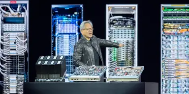 Nvidias vd Jensen Huang visade upp bolagets nya teknik vid techmässan i Kalifornien på tisdagen, med nya AI-chip.