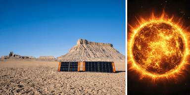 Flera företag slåss om att fånga solen inte bara under dagtid utan även hela dygnet. (Foto: Jackery Power Station on Unsplash och Canva)